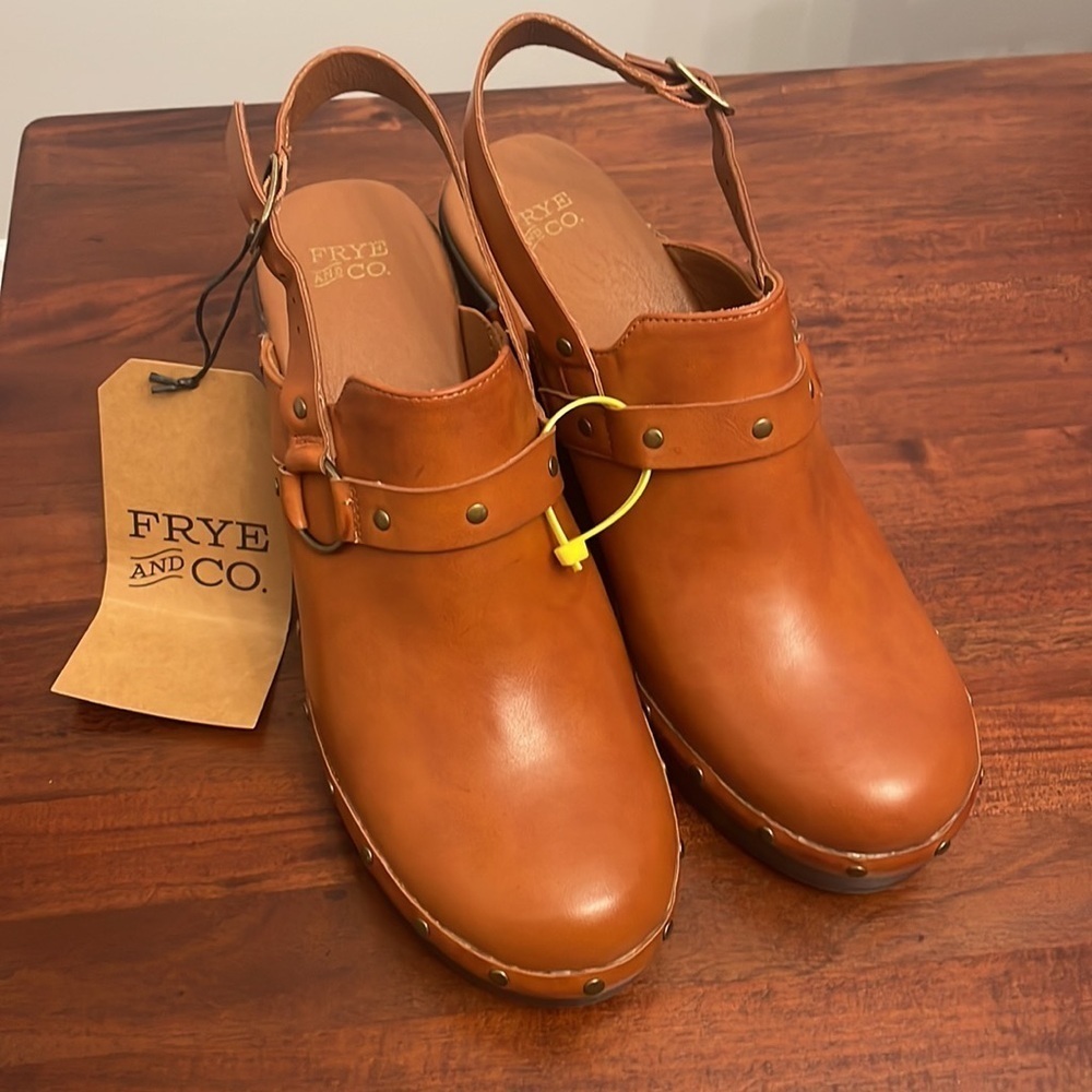 FRYE & CO. Fabry Clogs Cognac Brown NEW Women’s heel shoe Size 10 - Picture 6 of 7
